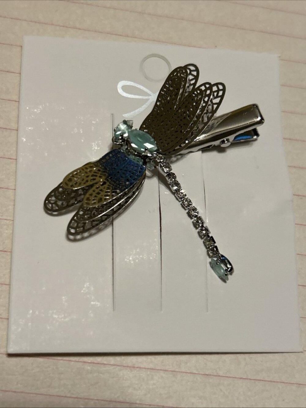 Dragonfly Hair Clip Barrette Tie Clip/Tie Clasp With Teal Color Stones